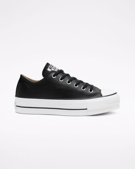 Pantofi Platforma Dama Converse Chuck Taylor All Star Lift Piele Low Top Negrii Albi | RO R13CJN426